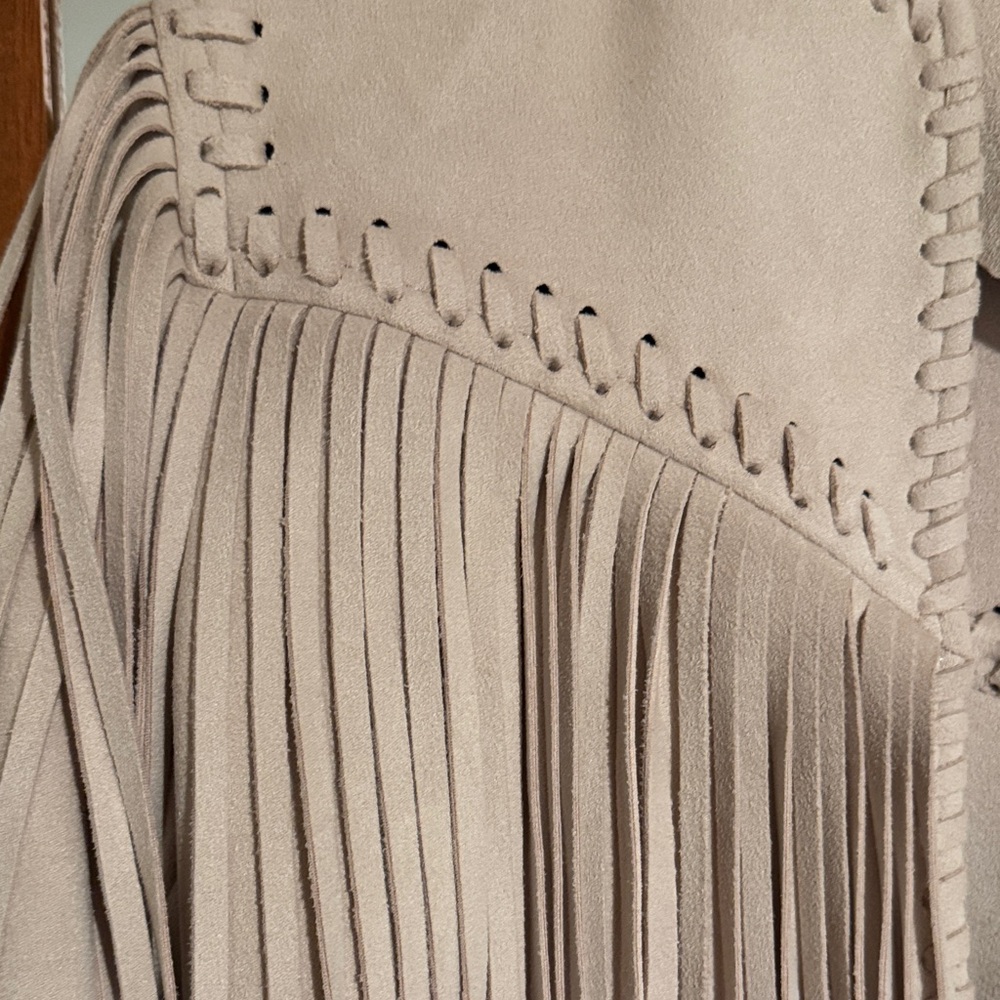 Zara Light Pink Suede Fringe Jacket - Picture 5 of 6